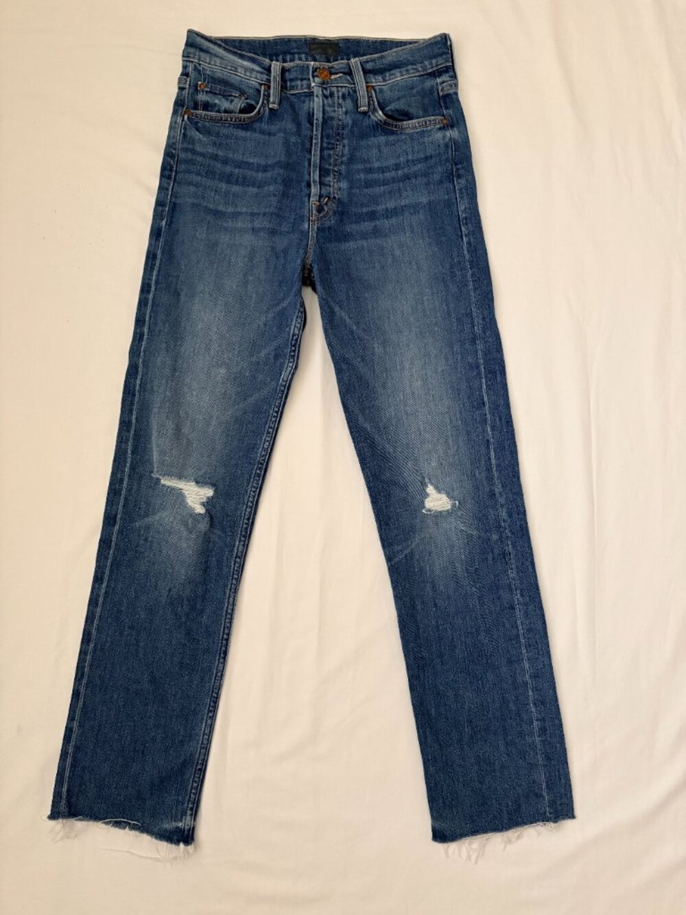 MOTHER The Tomcat Ankle Fray Jeans Globe Trotter Wash High Rise 26